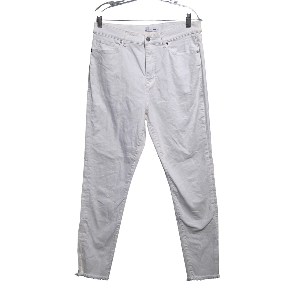 LOFT‎ Womens White High Rise Skinny Jeans Raw Hem Size 30/10 Waist